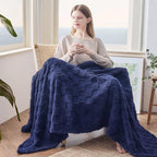 NEWCOSPLAY Super Soft King Blanket Dark Navy Premium Silky Flannel Fleece 3D Checkered Lightweight Bed Blanket All Season Use (Dark Navy Checkered, King(90"x110"))