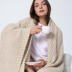 WDCOZY Chunky Cable Knit Throw Blanket Super Soft Warm Knitted Throw Blanket for Couch, Sofa, Chair, Bed Lightweight Breathable Cozy Comfortable Home Decorative Camel Tan Beige 50x60 Inches