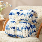 Amélie Home Chunky Knit Throw Blanket for Couch, Soft Chenille Handmade Crochet Throw Rope Knot Blanket for Couch, 50"x60", Space-Dyed Blue Striped