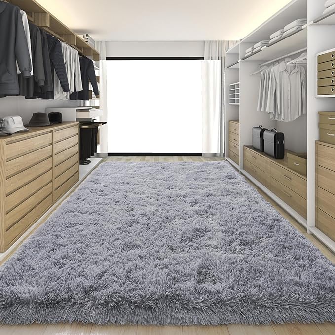 KING DARE Grey Area Rugs 9x12 Living Room, Soft Plush Shaggy Fuzzy Furry Large Rug, Anti-Slip Washable Modern Big Floor Carpet for Bedroom Home Decor Aesthetic