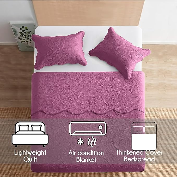 IR Imperial Rooms 8 Pack Quilt King Size Bedding (106" x 96") - Bulk Wholesale for Hotels, Guest Bedroom & Airbnbs - Lightweight Microfiber Reversible Floral Embossed Quilts Bedspreads (Purple)