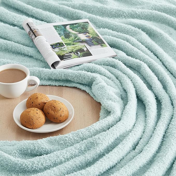 CYMULA Knit Throw Blanket for Couch Sky Blue - Super Soft Lightweight Plush Fuzzy Fluffy Cozy Blankets and Throws for Sofa Bed, 50 x 60 inches