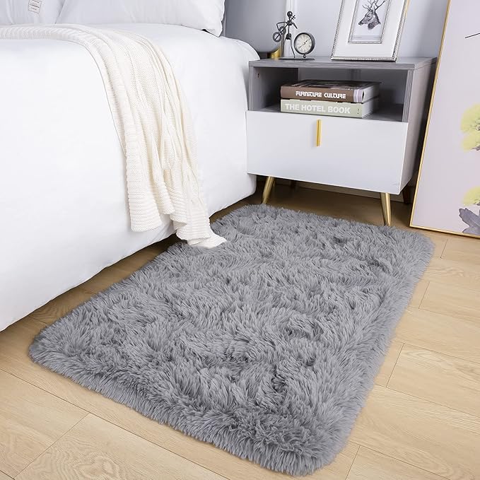 Noahas Door Mat Indoor Entrance,2x3 Shaggy Small Grey Area Rugs for Entryway,Non-Slip Fluffy Entry Bedroom Rug,Soft Plush Bedside Throw Kids Carpet