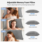 puredown® Pillows Queen Size Set of 2, Shredded Memory Foam Pillows, Cooling Foam Pillow for Sleeping, Soft Bed Pillow Queen Size with Adjustable Foam for Side, Back and Stomach Sleepers, Grey