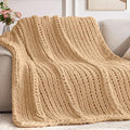 Negwoo Chunky Knit Throw Blanket, 60''*80'' Knitted Throw Chenille Yarn for Bed Couch, Handmade Beige Crochet Big Thick Blanket, Machine Washable Cute Comfy Blanket for Home Decor