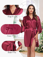 Women's Short Satin Robe Silky Bathrobes Bridal Bridesmaid Kimono Robe V-Neck Sleepwear S-XXL