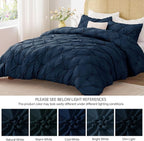 BEDELITE Navy Queen Comforter Set - 3 Pieces Boho Pintuck Bedding Comforter Sets, Lightweight Soft & Warm Bed Comforter Queen with 2 Pillowcases for All Season
