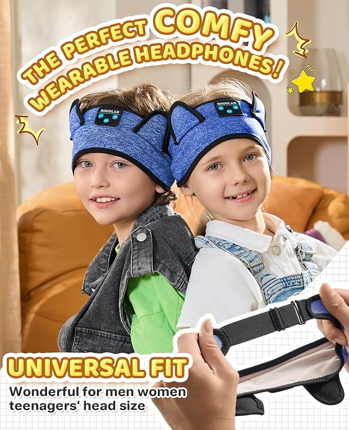 Kids 3-in-1 Headband Headphones-Wireless Bluetooth & Wired 3.5mm Jack, Ultra-Thin Speakers, Adjustable Fit for Toddlers, Safe Volume - Ideal for School/Travel/Sleep/Home, Gift for Boy& Girl