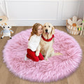 4 Ft Fluffy Round Pink Rugs for Bedroom Girls, Plush Faux Sheepskin Fur Rug for Living Room, Fluffy Circle Rug for Kids Room, Fuzzy Shag Circle Carpet for Teen Girls Baby Room Nursery Dorm