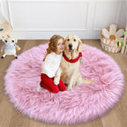 4 Ft Fluffy Round Pink Rugs for Bedroom Girls, Plush Faux Sheepskin Fur Rug for Living Room, Fluffy Circle Rug for Kids Room, Fuzzy Shag Circle Carpet for Teen Girls Baby Room Nursery Dorm