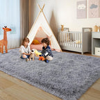 KING DARE Grey Fluffy Rug 5x7, Washable Plush Fuzzy Shaggy Non-Slip Soft Carpet for Bedroom Living Room Dorm Playroom Kids Room, Modern Home Decor Aesthetic