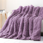 Cottonblue Jacquard Weighted Blanket 15 lbs for Adults Queen Twin Full Size, Fuzzy Sherpa Fleece Weighted Throw Blankets 60x80 in for Relax & Sleep, Cozy Heavy Bed Blankets with Glass Beads, Purple