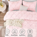 BEDELITE Baby Pink Comforter Set Full - 3 Peices Boho Pintuck Bedding Comforter Sets, Lightweight Soft & Warm Twin Bedding Sets with 2 Pillowcase for All Season