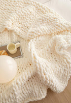 Chunky Knit Blanket Soft Chenille Yarn Knitted Throw Blanket 50"X60" Handmade Cable Warm Thick Giant Blanket for Couch Bed Trips (White, Throw 50"X60")?-¡­