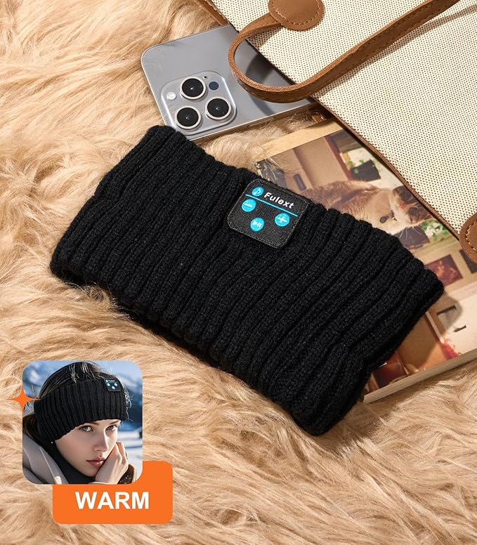 Ear Warmers, Sleep Headphones Bluetooth Beanie Headband, Wireless Ear Muffs Winter Headband with Ultra-Thin Speakers, Headphones for Side Sleepers, Thanksgiving for Women Men BlackGrey