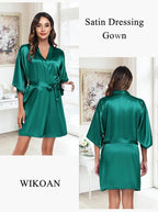 Women's Short Satin Robe Silky Bathrobes Bridal Bridesmaid Kimono Robe V-Neck Sleepwear S-XXL