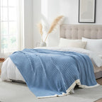 Snuggle Sac Queen Size Blanket for Bed, Soft Luxurious Bedding Blankets, Large Fuzzy Plush Microfiber Blankets, Washed Blue, 90x90 inches