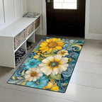 Flower Area Rug 2x3 ft Entry Rug Washable Boho Rugs Non Slip Low Pile Floral Door Mat Small Carpet for Bedroom, Bedside, Kids Room, Office, Dining Room