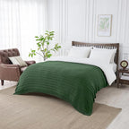 Douceur Christmas Green Throw Blanket for Bed, Soft Cozy Lightweight Stripe Pattern Knitted Throw Blanket for Sofa, Living Room Gift, 50"X60"