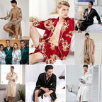 SWOMOG Men's Satin Robe Silky Kimono Bathrobe with Shorts Set Lightweight Soft Loungewear Nightwear