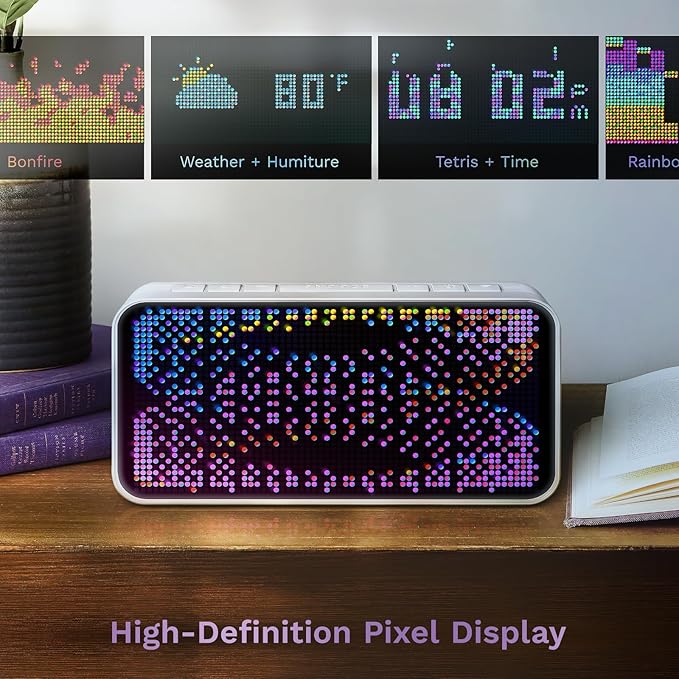 Dekala PixelRise Smart Alarm Clock for Bedroom,Pixel Art LED Dot Matrix Display, Weather Temperature Animation, Loud Dual Alarm for Heavy Sleeper, Sleep White Noise, WiFi Weather & DST Time Sync, App