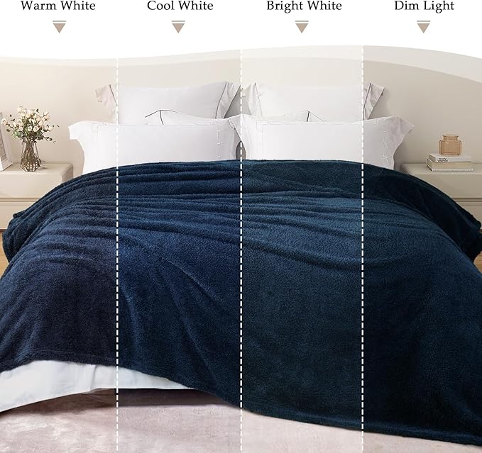 Exclusivo Mezcla Fleece King Size Bed Blanket, Ultra Soft, Lightweight and Fuzzy Navy Blue Blanket for Women, Home Decor, 90x104 Inches