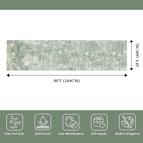2x8 Washable Hallway Runner Rug – Non-Slip Modern Abstract Neutral Low-Pile Stain-Resistant Carpet Runner for Kitchen Entryway Bedroom Bathroom (Sage Green,2x8)