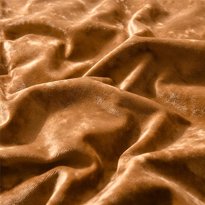 Fredsure Distressed Velvet Comforter Set, 5 Pieces Gold Caramel Queen, Distressed Velvet Face and Brushed Microfiber Reverse