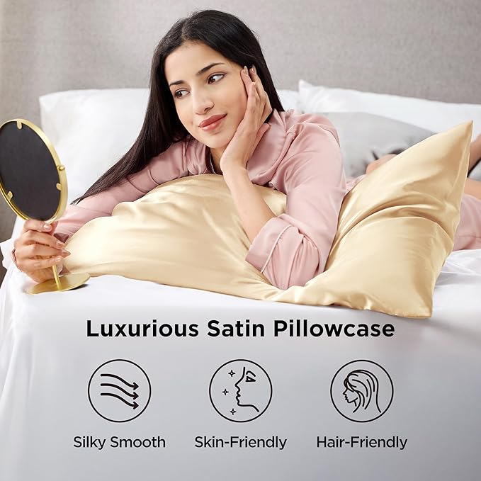 Bedsure King Size Satin Pillowcase Set of 2 - Champagne Gold Silky Pillow Cases for Hair and Skin with Envelope Closure, Similar to Silk Pillow Cases, Gifts for Women Men, 20x36 Inches, 2pcs