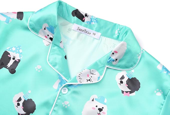 Beezizac Little & Big Girls Satin Silky Button Pajama Summer Short Sleeves Set Trendy Outfit Kid Size 6-16