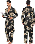 SWOMOG Mens 3 PCS Satin Robe with Pants & Shorts Set Kimono Bathrobe Long Sleeve Sleepwear Pjs Sets with Pockets