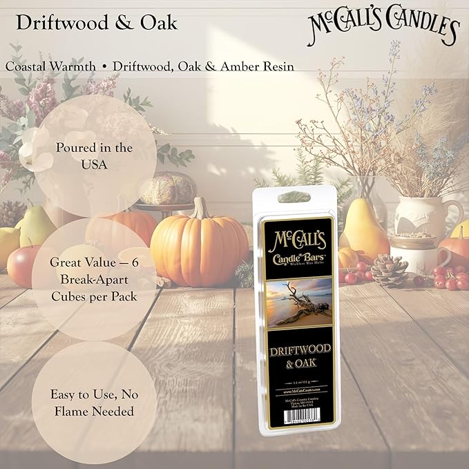 McCall’s Candles | Driftwood & Oak | Scented Wax Melt | Driftwood & Oak Fragrance | 6-Piece Break-Apart Bar | 12–24 Hours Per Wedge | Poured in The USA | 5.5 oz