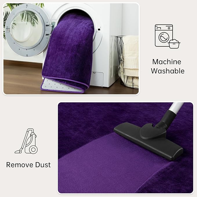 Andecor Shag Living Room Area Rug, 6x9 Purple Washable Fuzzy Bedroom Rugs, Soft Fluffy Indoor Carpets for Dorm Boys Girls Kids Room Nursery Home Decorations