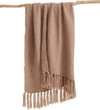 YnM Basketweave Chunky Knit Throw, Solid Neutral Vibe Textured Blanket with Tassel for Home Decor, 50 x 60 in, Beige