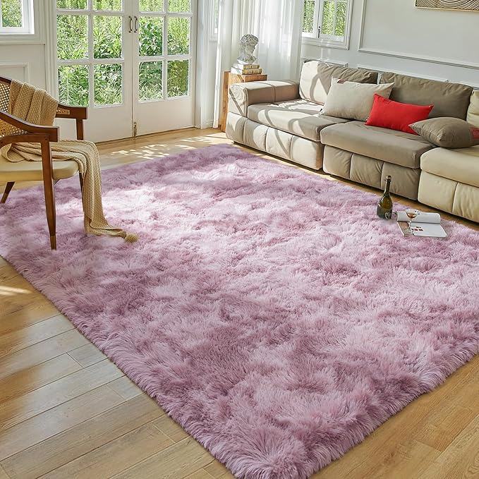 Softlife Pink Area Rug for Bedroom, Fluffy Shag Plush Shaggy 4x6 Rugs for Living Room Girls Kids, Throw Soft Fuzzy Tie Dyed Small Carpet for Dorm Bedside Ultra Cozy Non-Slip Indoor Decor