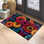 Flower Area Rug 2x3 ft Entry Rug Washable BohemianRugs Non Slip Low Pile Floral Door Mat Small Carpet for Bedroom, Bedside, Kids Room, Office, Dining Room