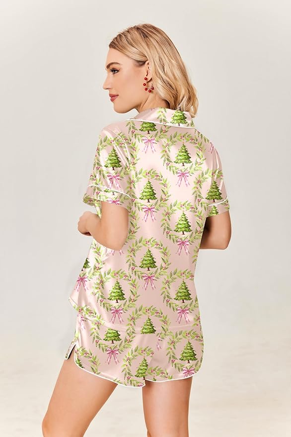 Ekouaer Womens Silk Satin Pajamas Set Short Sleeve Sleepwear Button Down Loungewear 2 Piece Pjs Shorts Set S-5X Plus Size