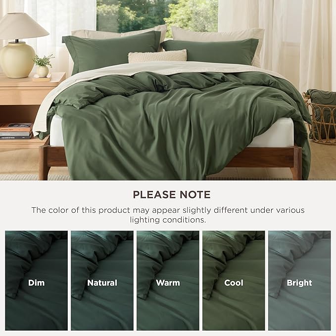 Bedsure Duvet Cover Queen Size - Soft Double Brushed Bedding Set for Kids & Adults, Zipper Closure, 3 Pieces, Includes 1 Duvet Cover (90"x90") & 2 Pillow Shams, NO Comforter, Olive Green