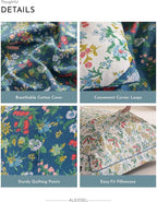 ALEISSEL Cotton Floral Comforter Twin Size - 2PC Lightweight Bedding Sets with Down Alternative Fill, Deep Slate Blue & White with Vibrant Floral Pattern (1 Comforter, 1 Pillowsham)