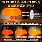 Orange Mushroom Lamp for Bedroom – Dimmable Vintage Mushroom Lamps Power 5W with 3 Lighting Colors & 10 Brightness – USB Powered Nightstand Retro Lamp for Reading Room, Office, Dorm | ABS + PVC Build