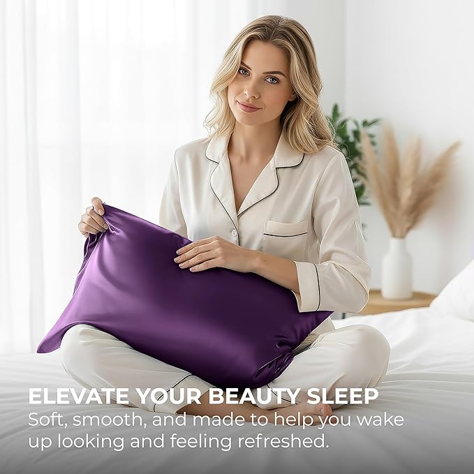 Pure Bedding Satin Pillowcase 2 Pack - King Size (20"x40", Purple) - Silky Pillow Cases for Hair and Skin - Satin Pillow Covers with Envelope Closure - Extra Soft Premium Microfiber