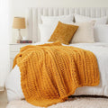 Battilo Mustard Yellow Throw Blanket for Couch, Chunky Knit Throw Blanket, 50"x60", Gold Fall Throw, Super Soft Cozy Warm Chenille Knit Blankets for Bed, Sofa, Living Room