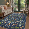 Lahome Chloe Insect Botanical Washable 5x7 Area Rugs for Living Room, Non Slip Blue Rug for Bedroom, Boho Indoor Throw Dining Room Carpet for Under Table Entryway Kitchen Office(Dark Blue,5x7)