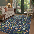 Lahome Chloe Insect Botanical Washable 5x7 Area Rugs for Living Room, Non Slip Blue Rug for Bedroom, Boho Indoor Throw Dining Room Carpet for Under Table Entryway Kitchen Office(Dark Blue,5x7)