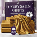 SLEEP SANCTUARY Satin Sheets King Size – 4 Piece Luxury Silky Bed Set, Softer Than Silk, 15" Deep Pocket, Cooling & Wrinkle-Free, Moisture-Wicking & Breathable for Hair & Skin (Gold)