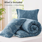 Love's cabin Bluish Grey Comforter Set King - King Size Comforter Set, 3 Pieces Cute Floral Bedding Sets for All Seasons,1 Soft Reversible Botanical Flowers Comforter and 2 Pillow Shams
