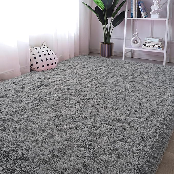 Grey Runner Area Rugs for Bedroom Living Room, 2x6 Feet Fluffy Bedside Rugs, Soft Shaggy Carpet Rug for Kids Room Nursery, Furry Cute Rugs for Girls Boys Dorm Room Home Decor