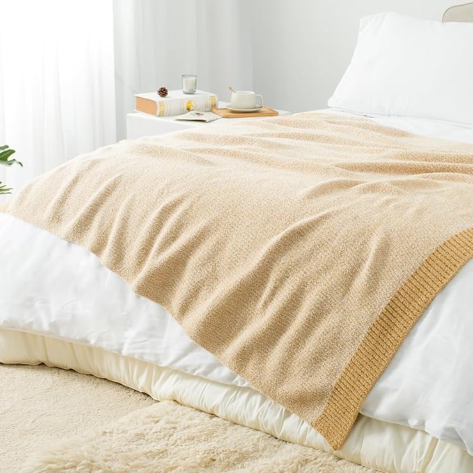 Carriediosa Heather Throw Blanket 50" X 60", 400GSM Ultra Soft Microfiber Fuzzy Fluffy Reversible Knitted Blankets Cozy Plush Lightweight and Warm Fall Throws for Couch, Bed, Sofa, Yolk Yellow