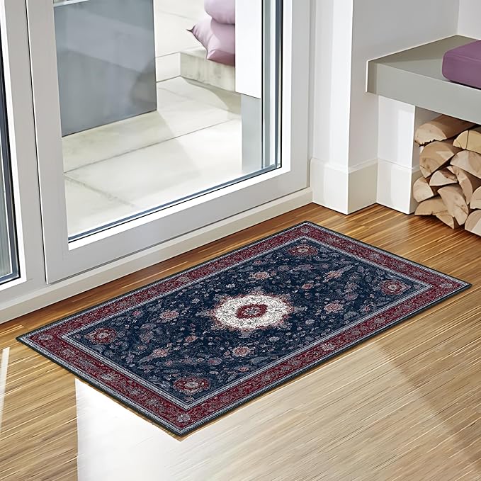 Spring Flower Area Rug 2x3 ft Entry Rug Washable Boho Rugs Non Slip Low Pile Floral Door Mat Small Carpet for Bedroom, Bedside, Kids Room, Office, Dining Room