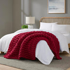 Madison Park Chenille Chunky Knit Handmade Throw Blanket, Luxuriously Soft Gift Blankets, Cottage Style Room Décor, Lightweight & Breathable All Seasons Throw Blanket for Couch, 50" W x 60" L Red
